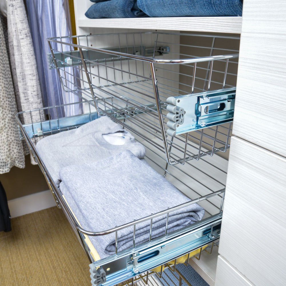 pull-out storage baskets in closet