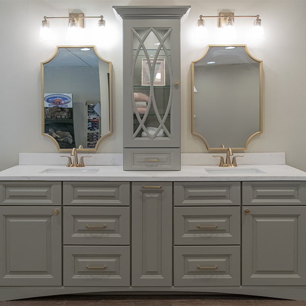 large bathroom vanity with two sinks