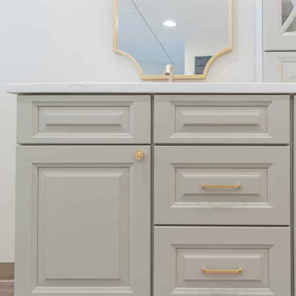 base cabinets with brushed gold handles