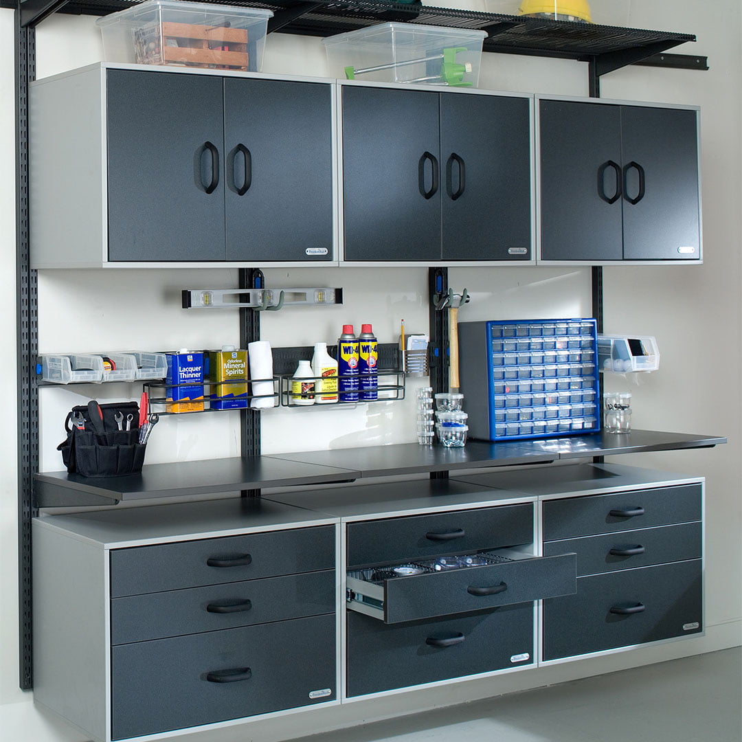 work bench and storage system in garage