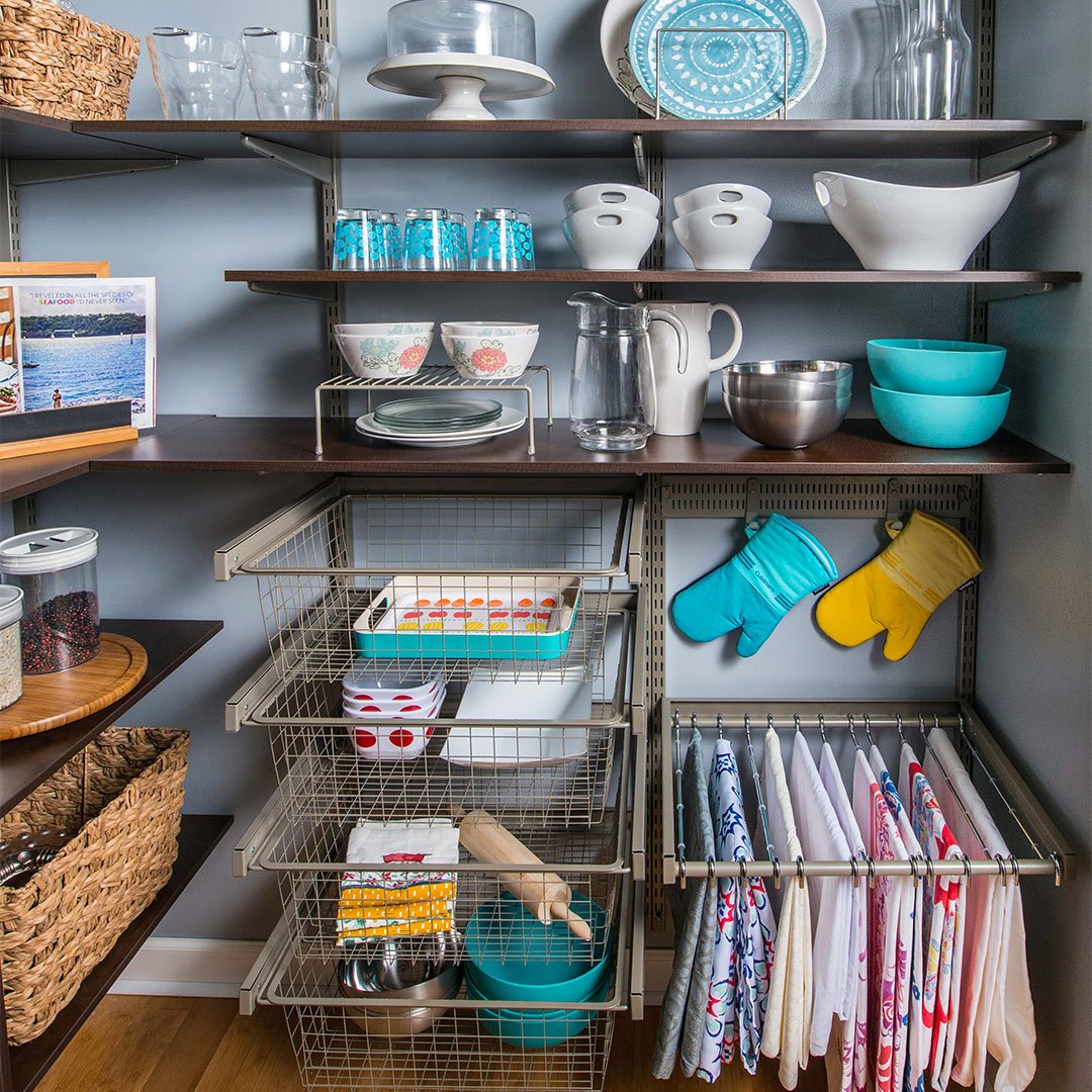 chinaware storage in walk-in pantry