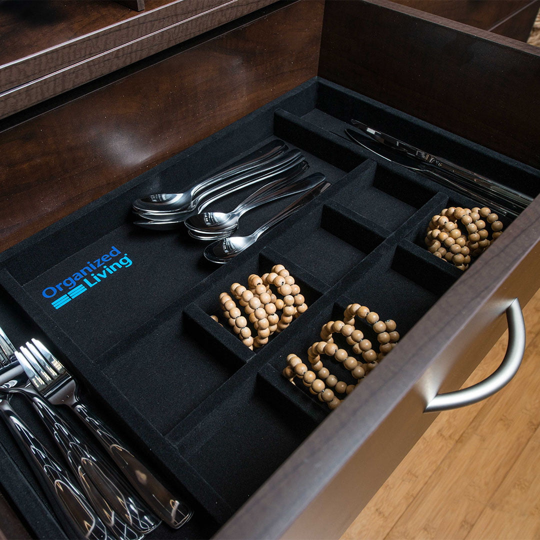 silverware drawer with fabric organizer tray