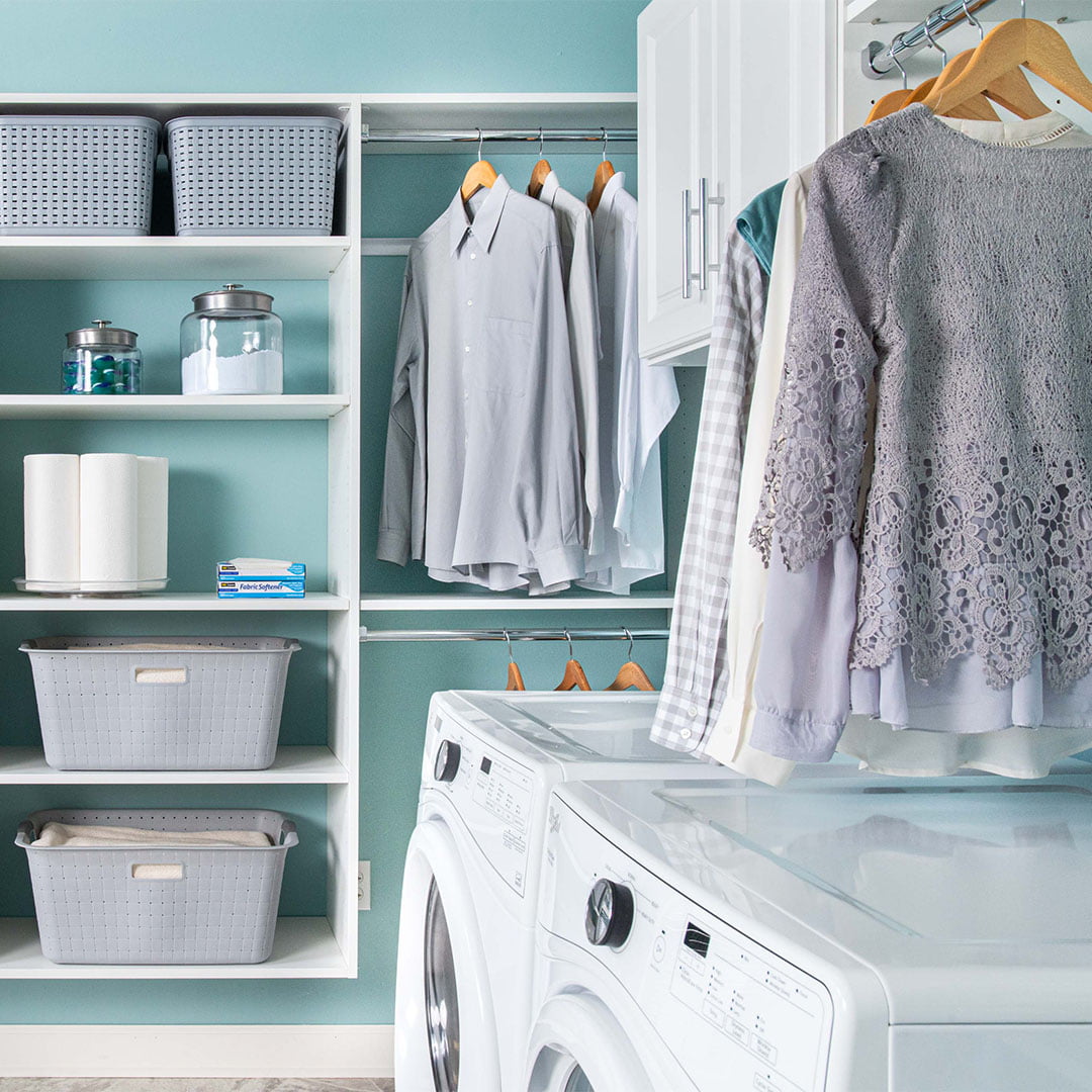 built-in storage system in laundry room