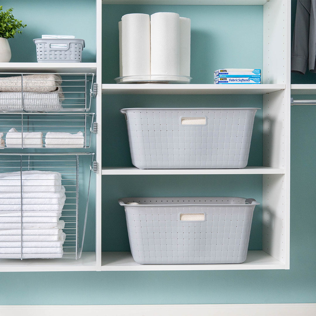 built-in shelves in laundry room