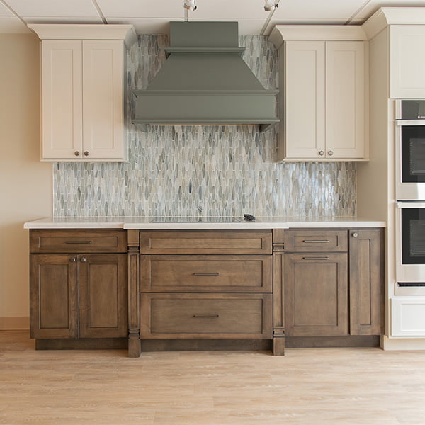 modern kitchen with mixed color cabinets