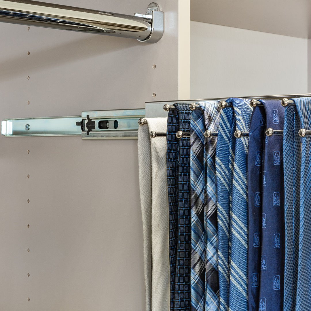 tie rack in walk-in closet