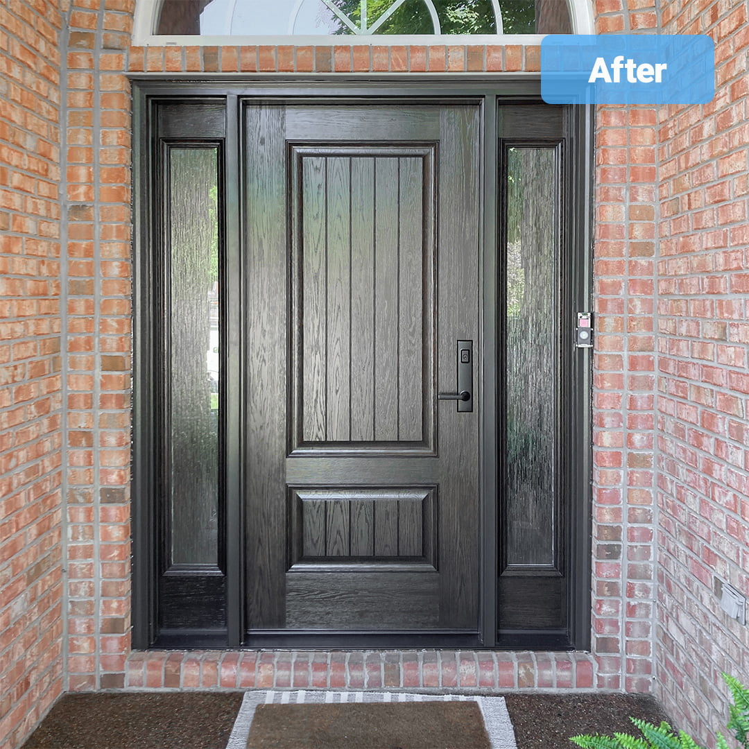 woodgrain fiberglass entry door system with side lights