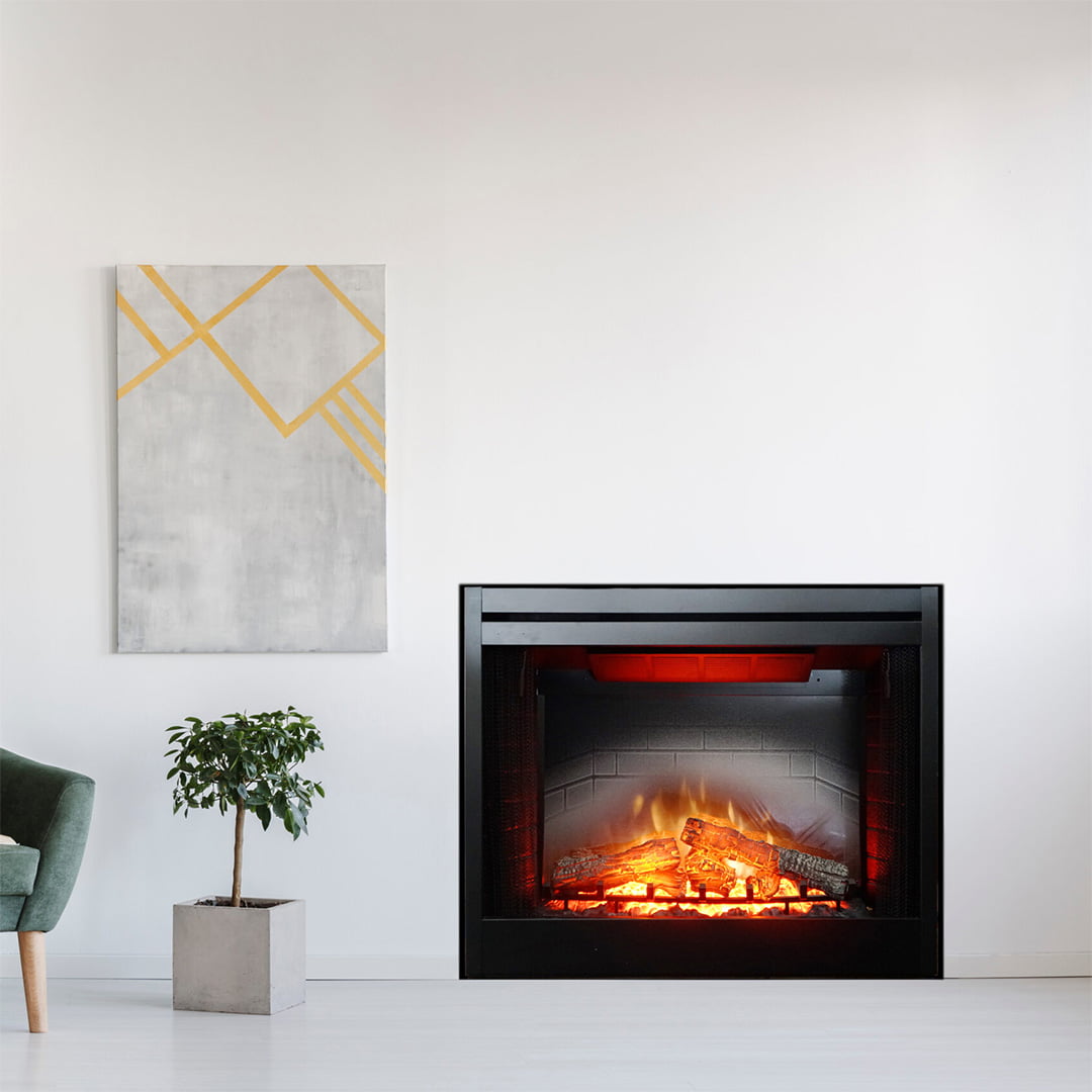 electric fireplace inside white wall