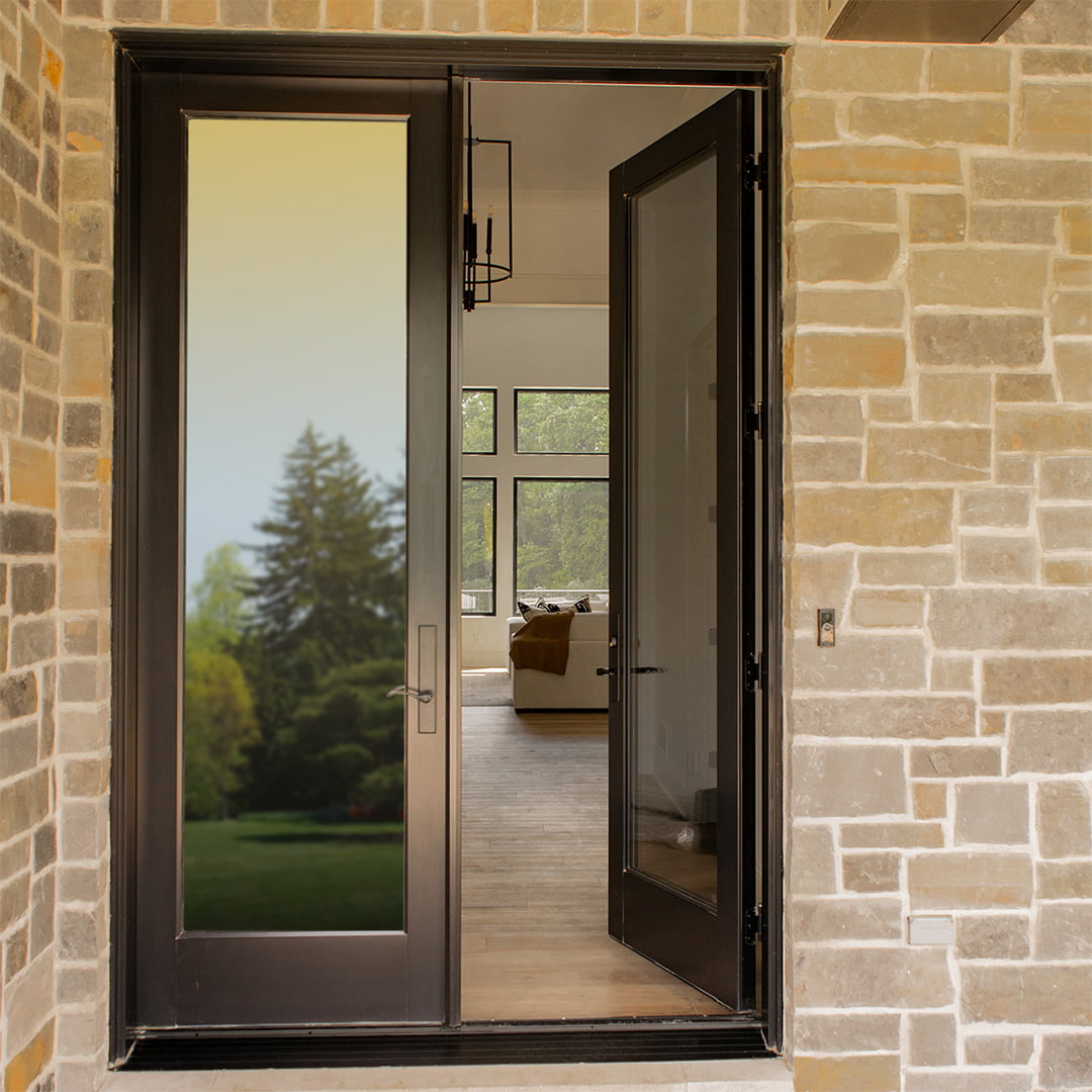 8 foot aluminum french doors on brick home