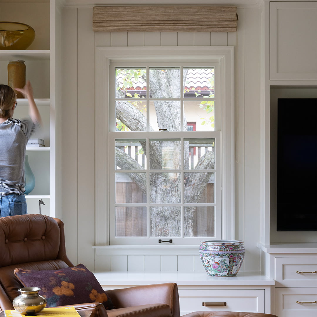 white double hung window in elegant study