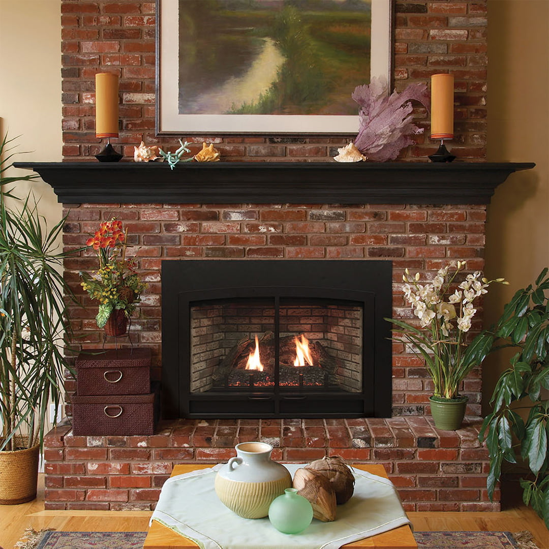 gas fireplace in bricked chimney