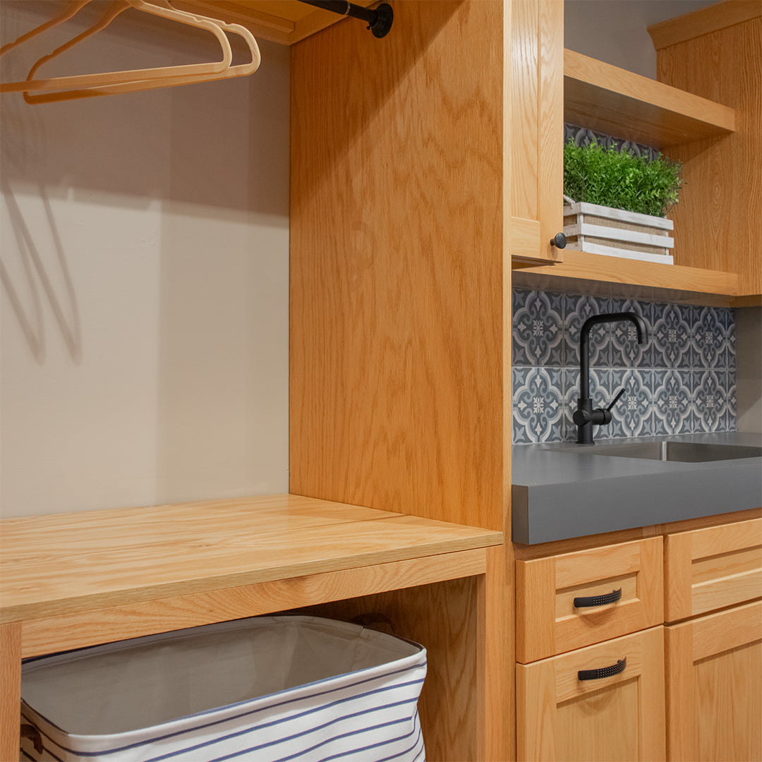 built-in storage cabinet in laundry room