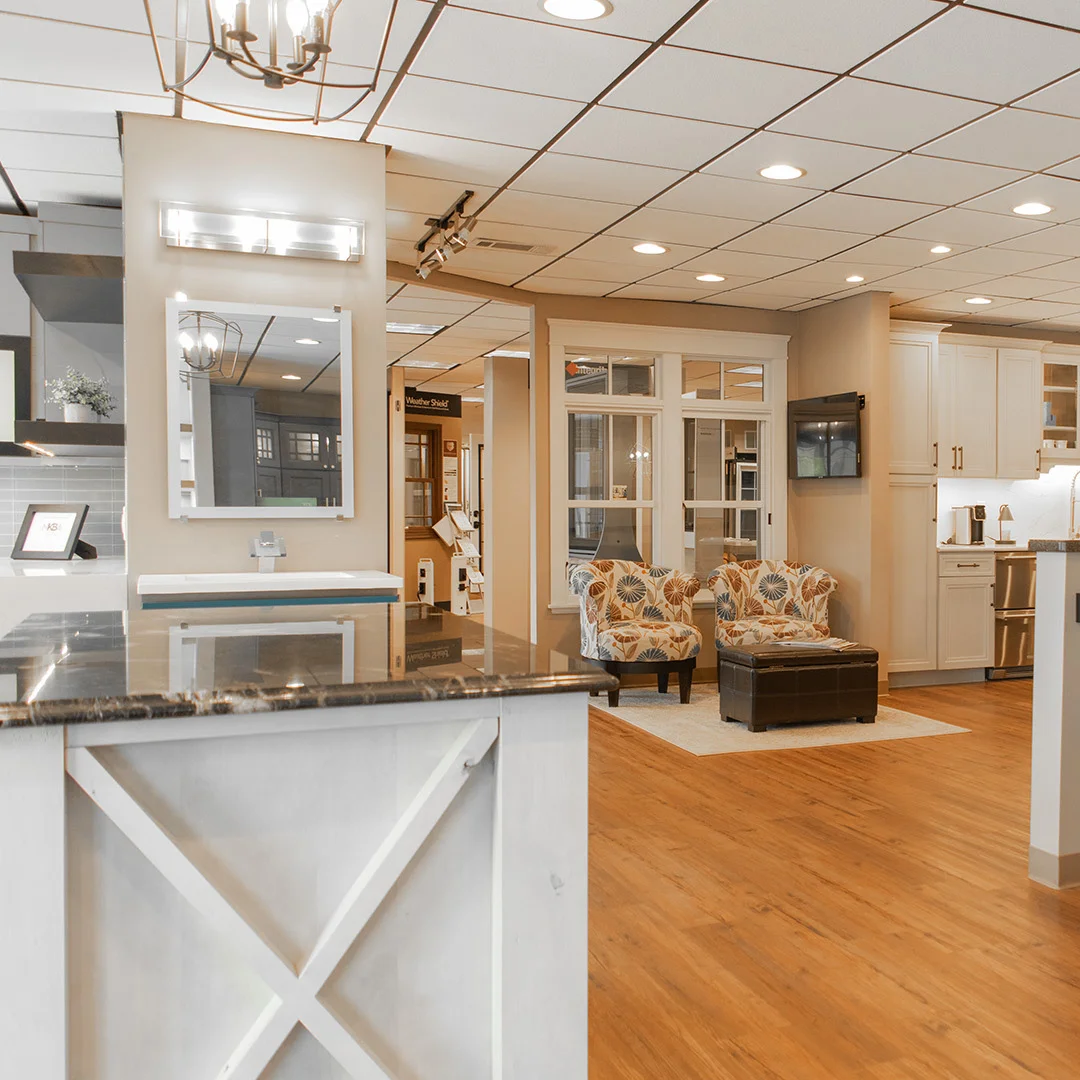 interior view of the cabinet, door and window showroom at lensing